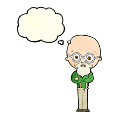 cartoon annoyed old man with thought bubble