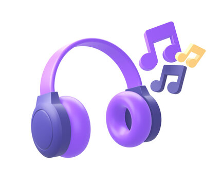 3d purple headphone and music note icon for UI UX web mobile apps social media ads designs