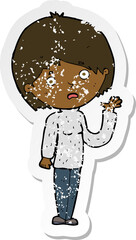 retro distressed sticker of a cartoon worried woman