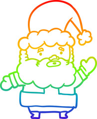 rainbow gradient line drawing santa claus waving