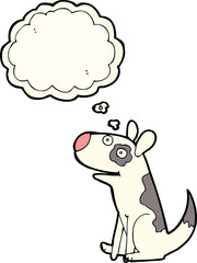 cartoon happy dog with thought bubble