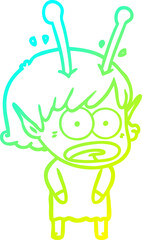 cold gradient line drawing cartoon shocked alien girl