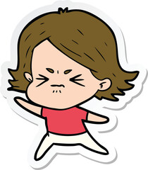 sticker of a cartoon angry girl