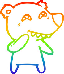 rainbow gradient line drawing cartoon polar bear showing teeth