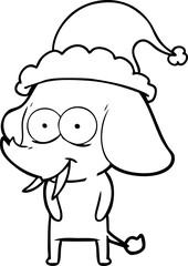 happy line drawing of a elephant wearing santa hat