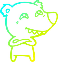 cold gradient line drawing cartoon bear showing teeth