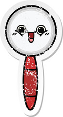 distressed sticker of a cute cartoon magnifying glass