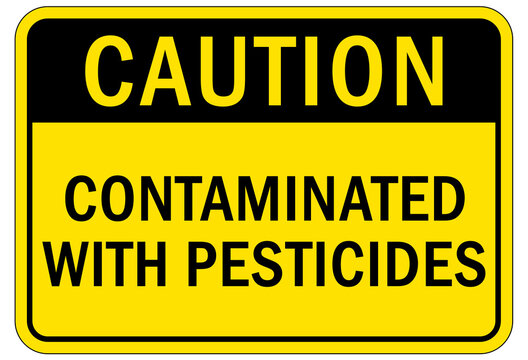 Pesticide chemical hazard sign and labels contaminated with pesticide.