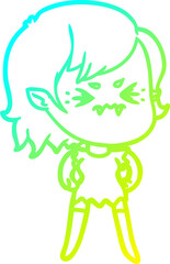 cold gradient line drawing annoyed cartoon vampire girl
