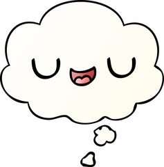 cute cartoon face and thought bubble in smooth gradient style