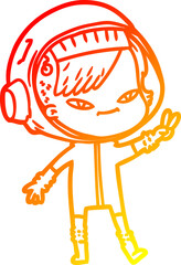 warm gradient line drawing cartoon astronaut woman