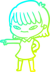 cold gradient line drawing cartoon woman