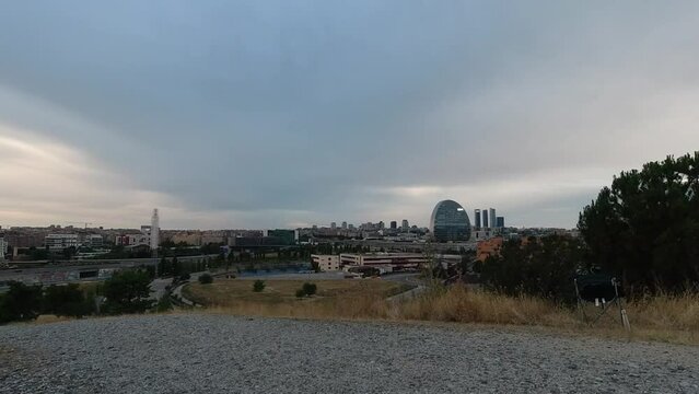 Timelapse skyline of Madrid with the four towers and the BBVA tower