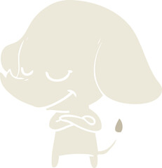 flat color style cartoon smiling elephant with crossed arms