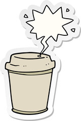 cartoon takeout coffee cup and speech bubble sticker