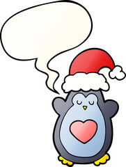 cute christmas penguin and speech bubble in smooth gradient style