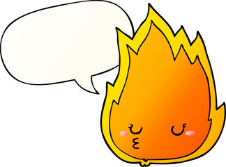 cute cartoon fire and speech bubble in smooth gradient style