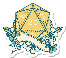 natural twenty D20 dice roll sticker