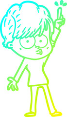 cold gradient line drawing cartoon woman