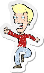 retro distressed sticker of a cartoon terrified man
