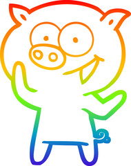 rainbow gradient line drawing cheerful pig cartoon