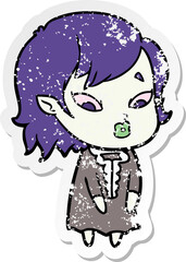 distressed sticker of a cute cartoon vampire girl
