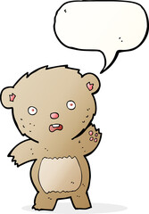 cartoon unhappy teddy bear with speech bubble