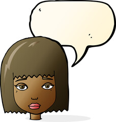 cartoon female face with speech bubble
