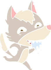 flat color style cartoon hungry wolf running