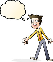 cartoon stressed man with thought bubble