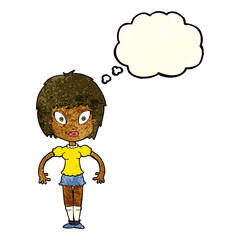 cartoon pretty girl with thought bubble