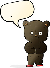 cartoon teddy black bear cub with speech bubble