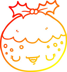 warm gradient line drawing cute cartoon christmas pudding