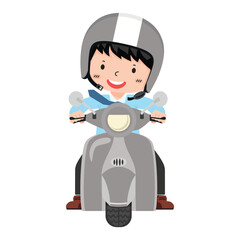 businessman driving front view motorbike cartoon