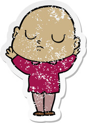 distressed sticker of a cartoon bald man