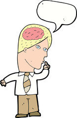 cartoon businessman with huge brain with speech bubble