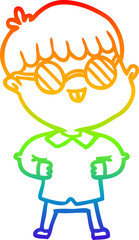 rainbow gradient line drawing cartoon boy wearing spectacles