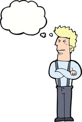 cartoon annoyed man with thought bubble
