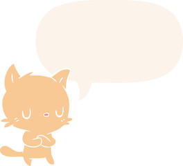 cute cartoon cat and speech bubble in retro style