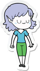 sticker of a happy cartoon elf girl