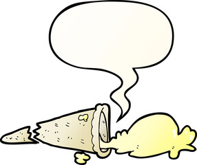 cartoon dropped ice cream and speech bubble in smooth gradient style