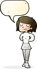 cartoon pleased woman with speech bubble