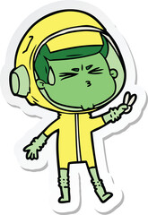 sticker of a cartoon stressed astronaut