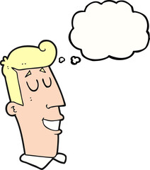 thought bubble cartoon grinning man