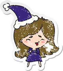 Fototapeta na wymiar christmas distressed sticker cartoon of kawaii girl