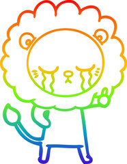rainbow gradient line drawing crying cartoon lion