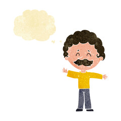 cartoon boy with mustache with thought bubble