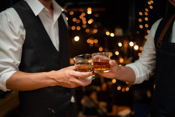 Celebrate whiskey on a friendly party in  restaurant