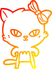 warm gradient line drawing cute cartoon cat
