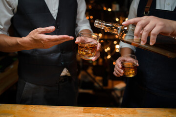 Celebrate whiskey on a friendly party in  restaurant